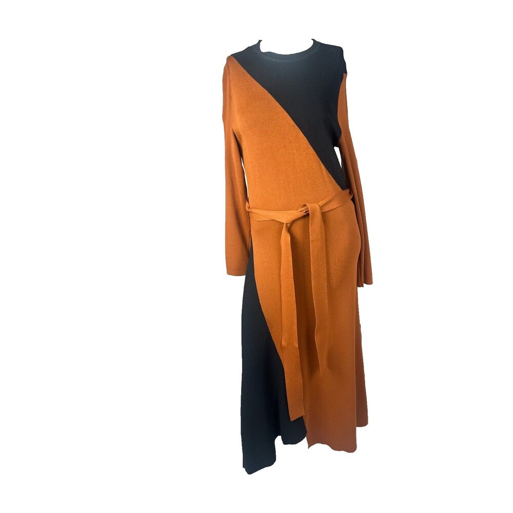Eva Mendes New York & Company Sheena Colorblock Sweater Dress Tie Waist Midi SzM